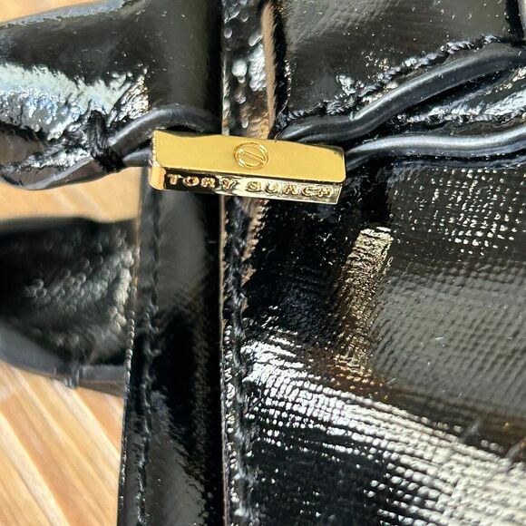 Tory Burch Black Patent Leather Robinson Tote Shoulder Bag - Picture 7 of 10